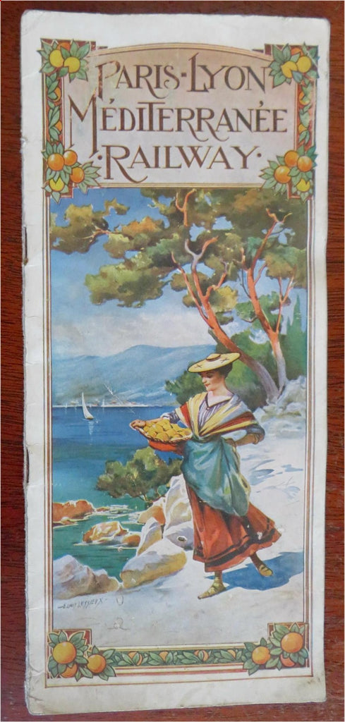Paris-Lyon-Mediterranean Railway c.1910 illustrated travel brochure w/ map