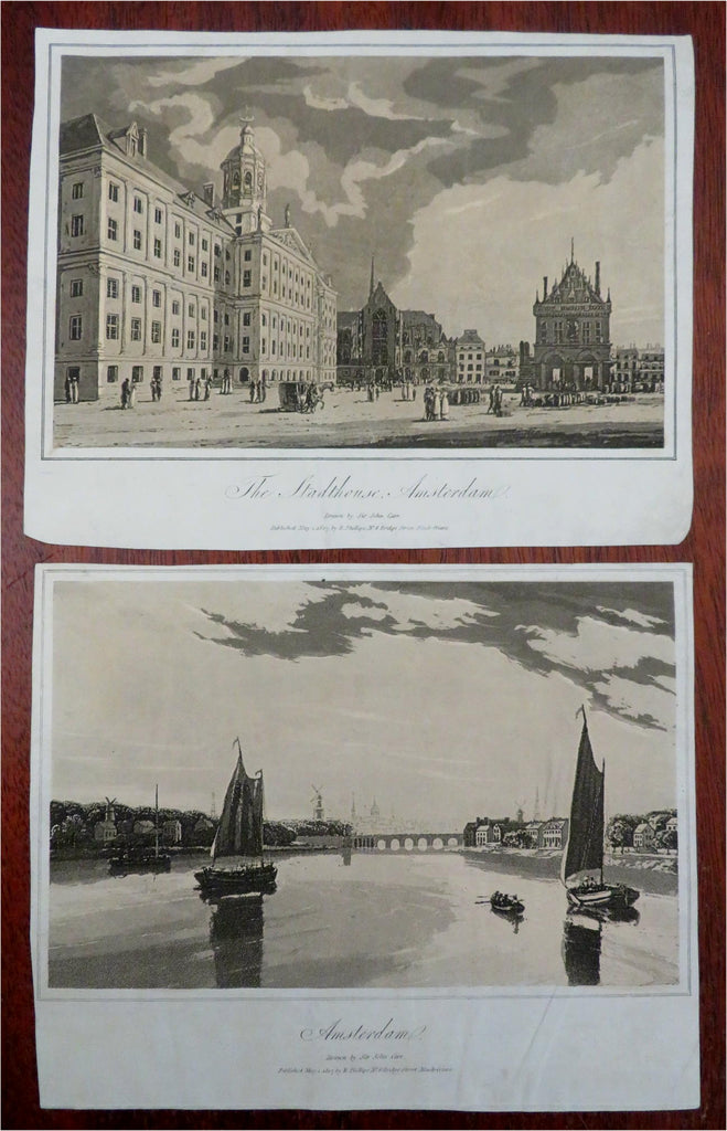 Amsterdam Holland Netherlands Lot x 2 City Views Stadthouse 1807 aquatint prints