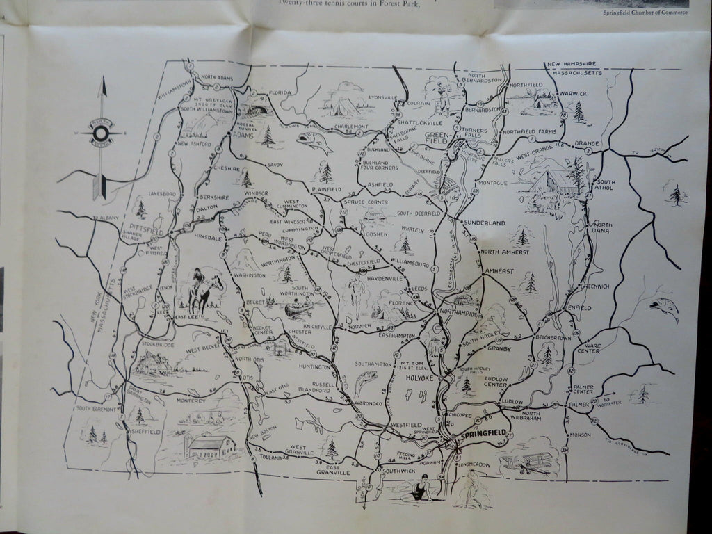 Western Massachusetts Vacation Brochure c 1925 illustrated tourist booklet & map