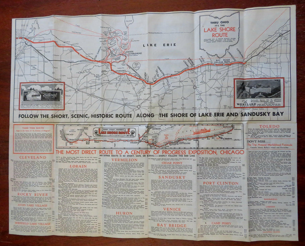 Ohio Lake Erie Shore Association 1933 pictorial brochure map World's Fair