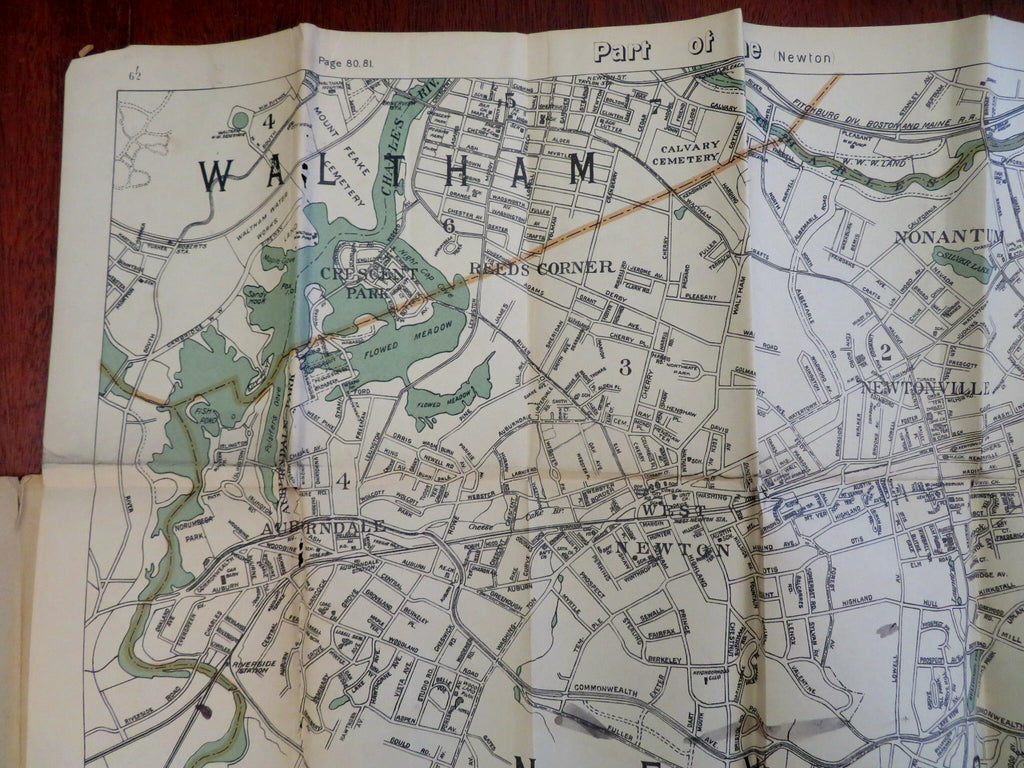 Newton & Brighton Massachusetts 1908 large Walker pocket map city plan