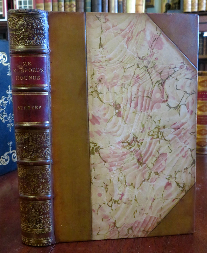 Mr. Romford's Hounds 1860s Robert Surtees leather book 24 hand colored plates