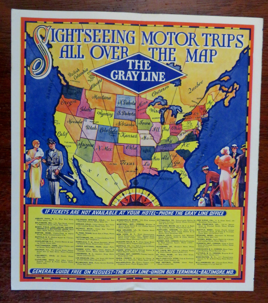 Salt Lake City Sightseeing Tours Gray Line c. 1920's tourist brochure w/ map