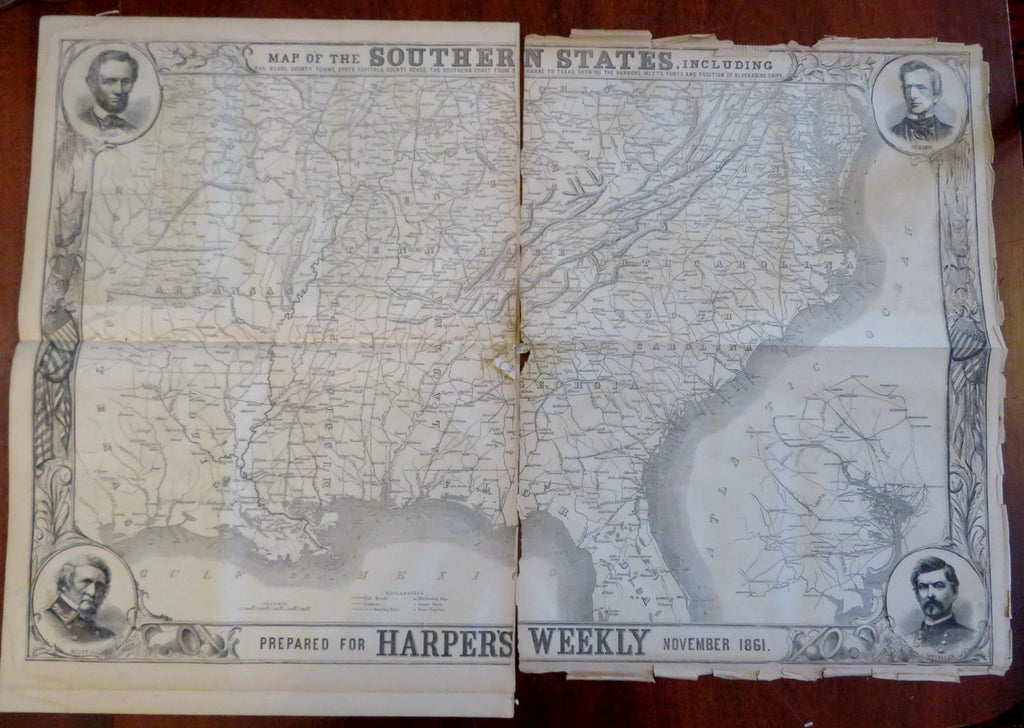 Southern States Rare Map Harper's Civil War newspaper 1861 complete issue