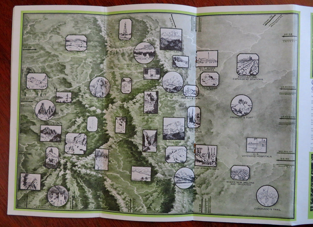High Spots of Colorado c. 1920's Illustrated Tourist Brochure Fishing Skiing