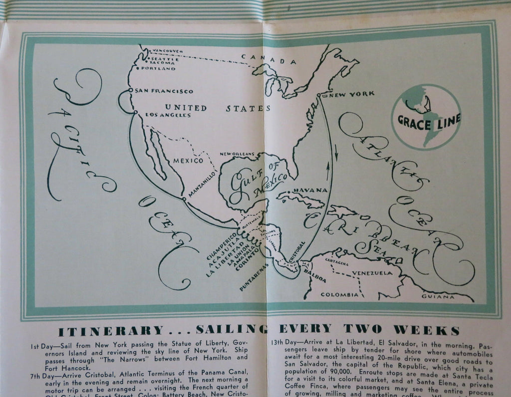 Grace Line New York to California 1934 illustrated advertising brochure