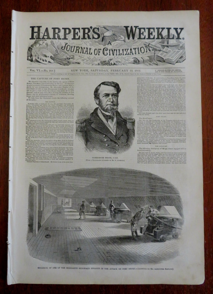 Admiral Foote Gun Boats Harper's Civil War newspaper 1862 complete issue
