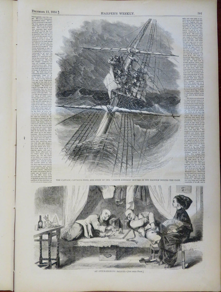 Opium Den Death Cartoon SF Gold Digging Harper's newspaper 1858 complete issue