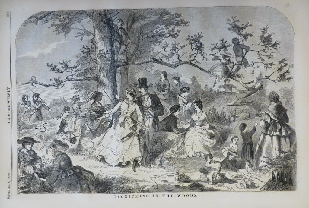 Winslow Homer x2 Newport Bathing Picnic Harper's newspaper 1858 complete issue