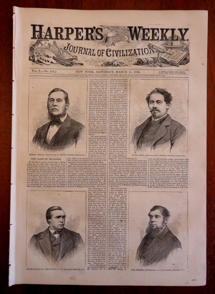 Billiards Niagara Falls Fenians Harper's Reconstruction newspaper 1866 issue