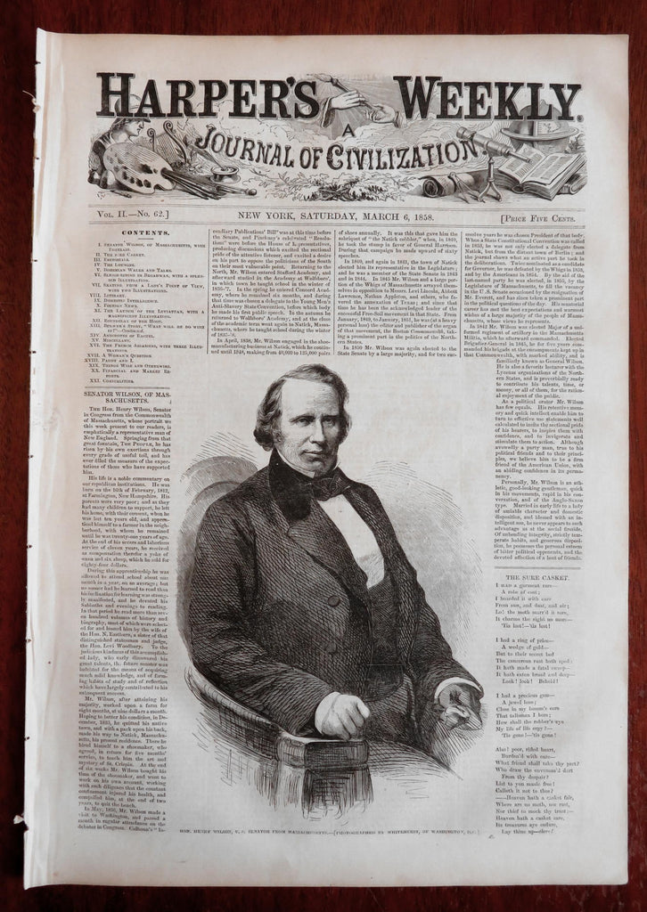Sleighing on Broadway Winter Sports Harper's newspaper 1858 complete issue
