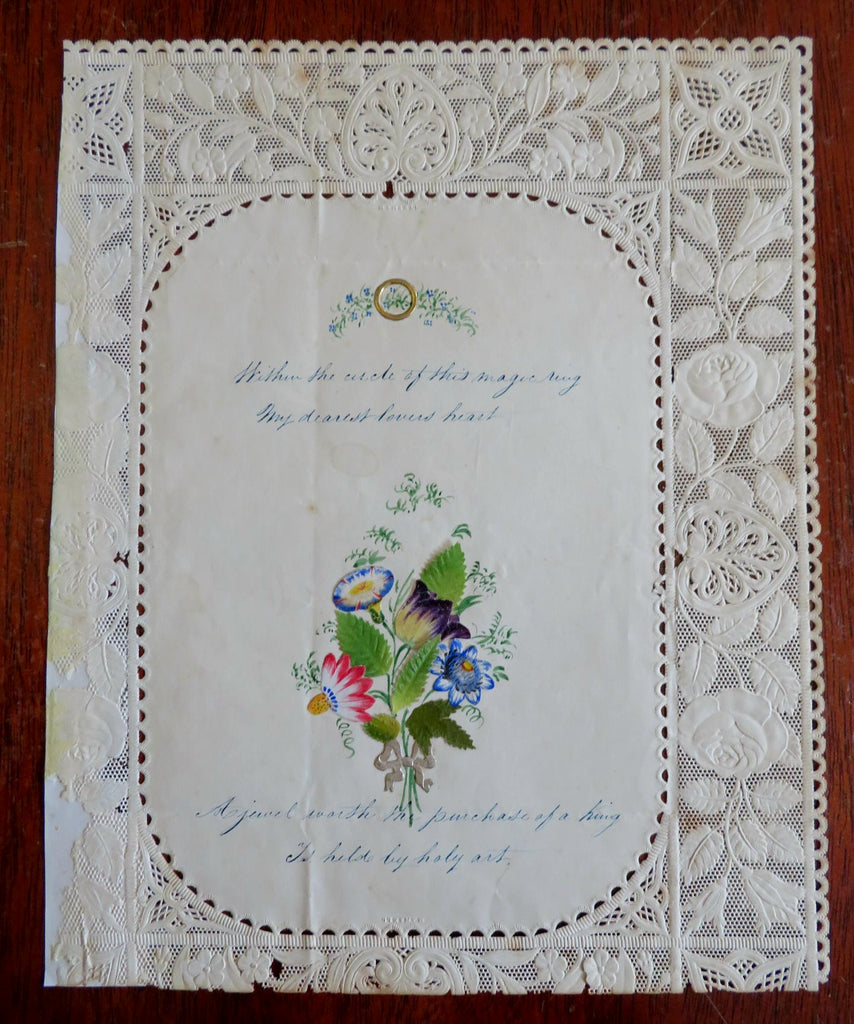 Lover's Keepsake Valentine Floral Print c. 1850's-60's Mansell hand created