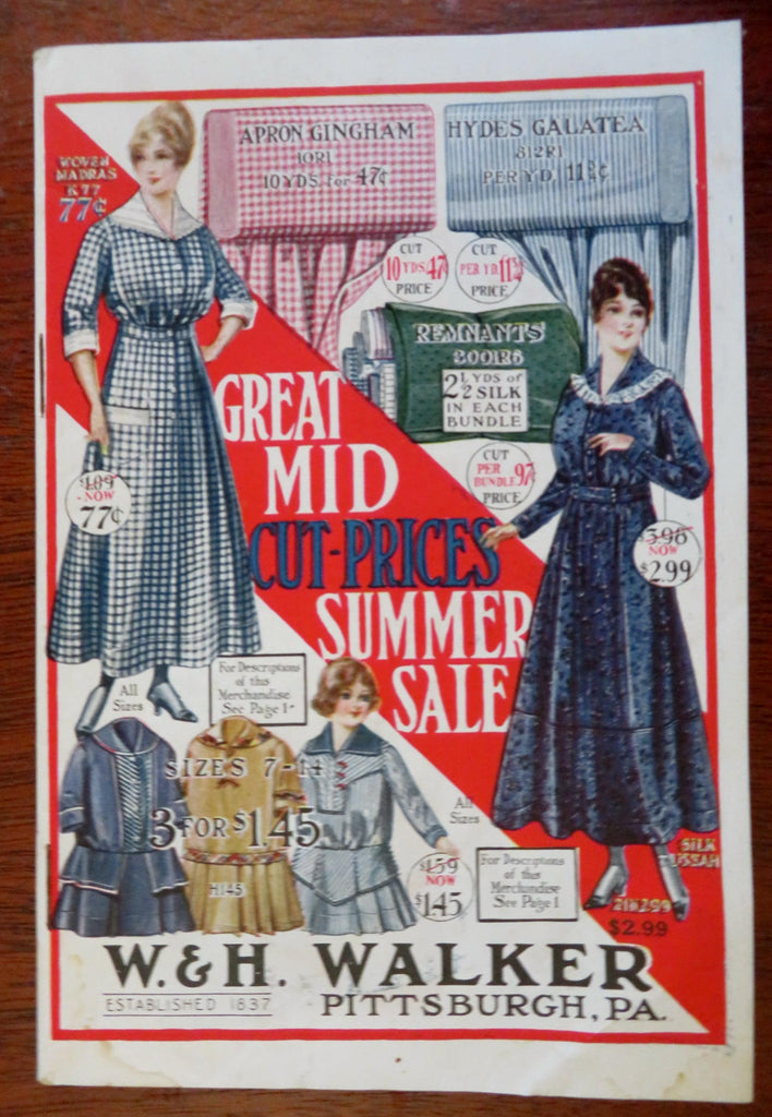 W & H Walker Co. Summer Sale Mail Order Catalog c. 1916 illustrated rare fun!