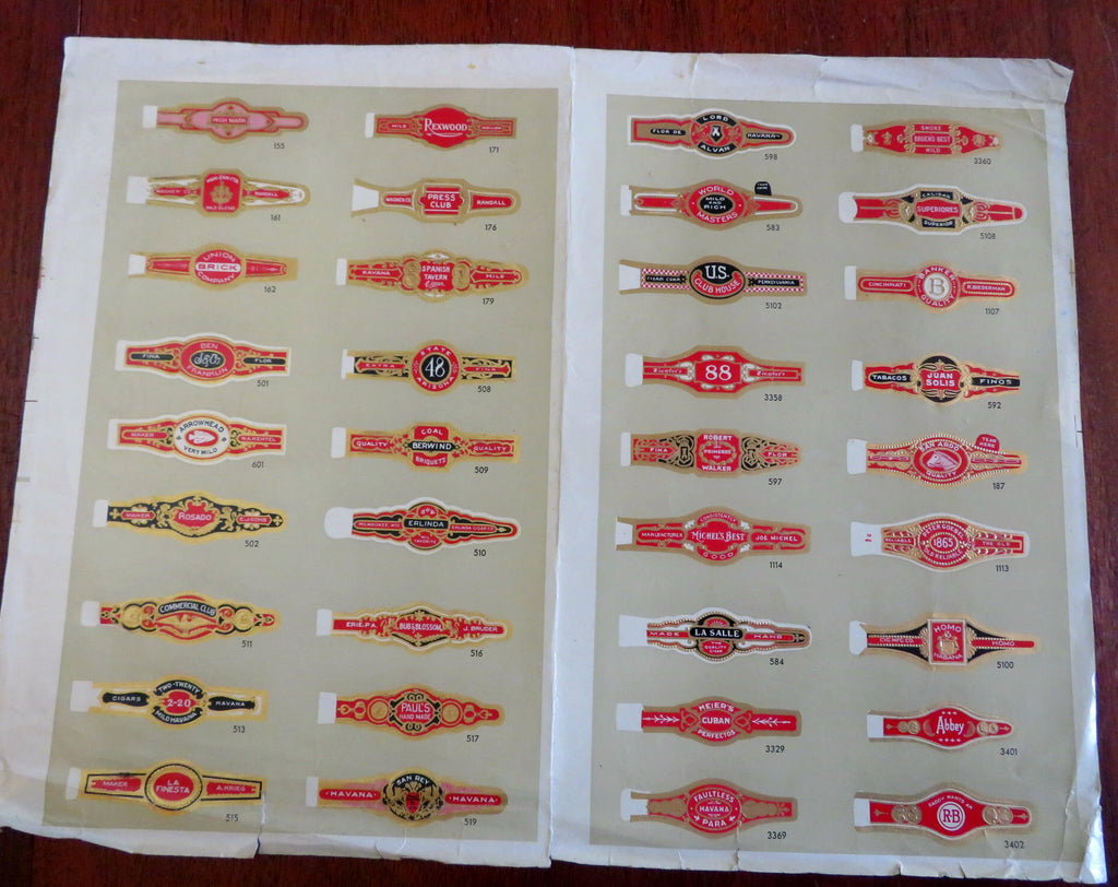 Cigar Labels samples sheet c. 1890's Advertising Logos 36 examples