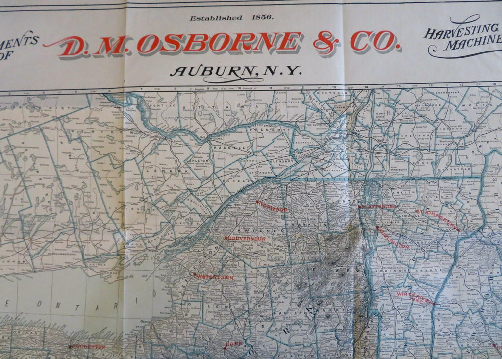 Agricultural Equipment Advertising map 1894 D.M. Osbourne merchant brochure