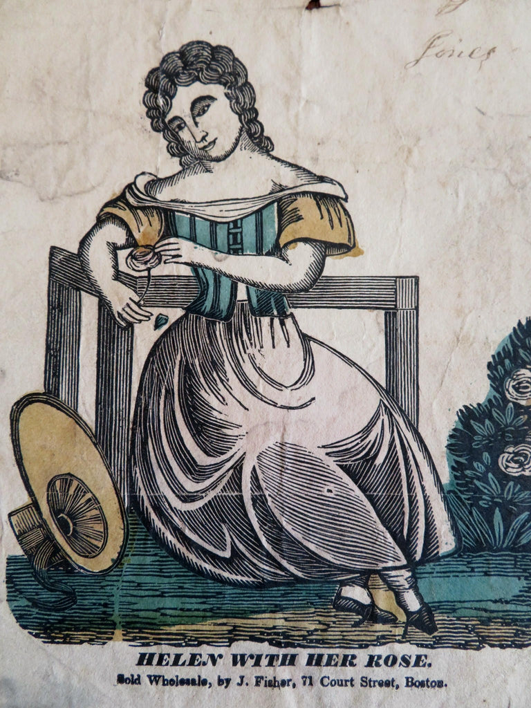 Helen of Troy Her Rose 1840's juvenile wood engraved print hand color