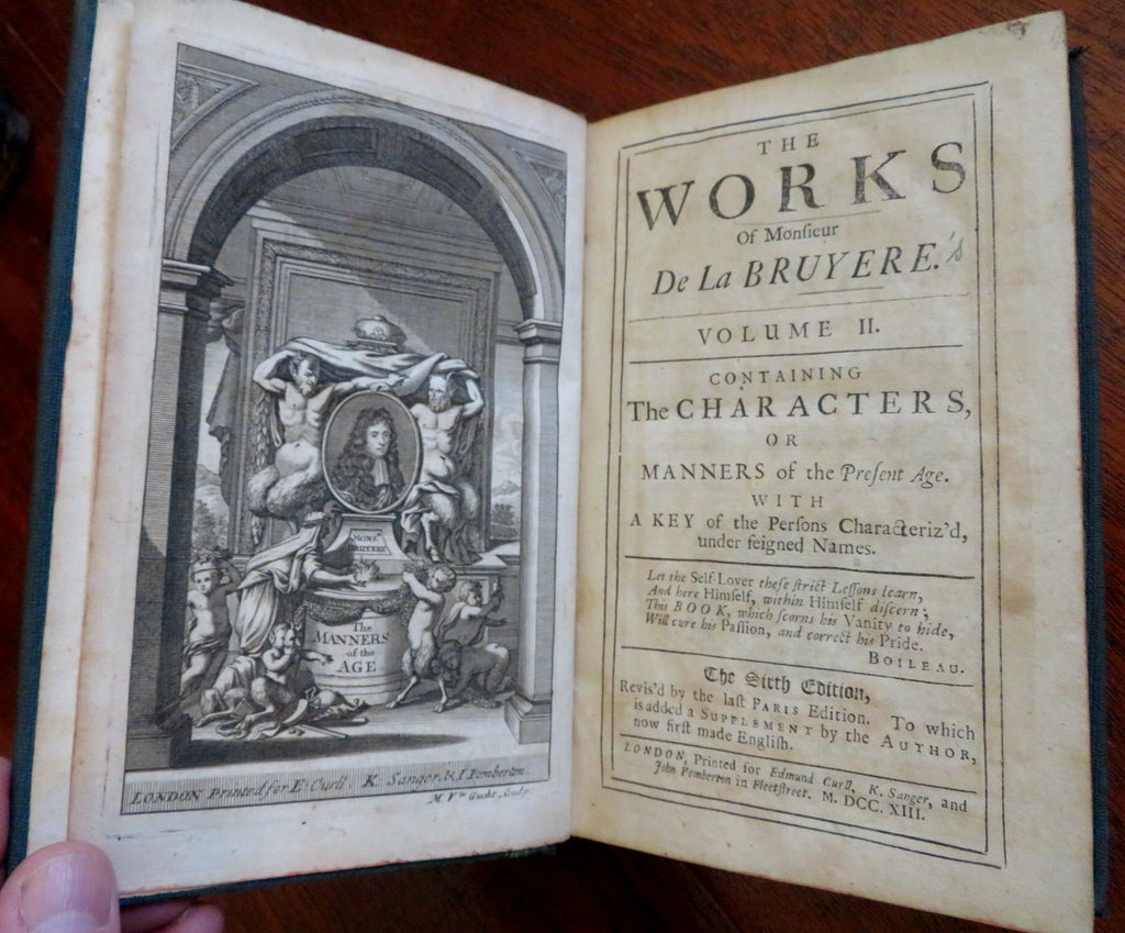 Jean de la Bruyere French Philosopher Collected Works 1713 Rowe leather 2 v. set