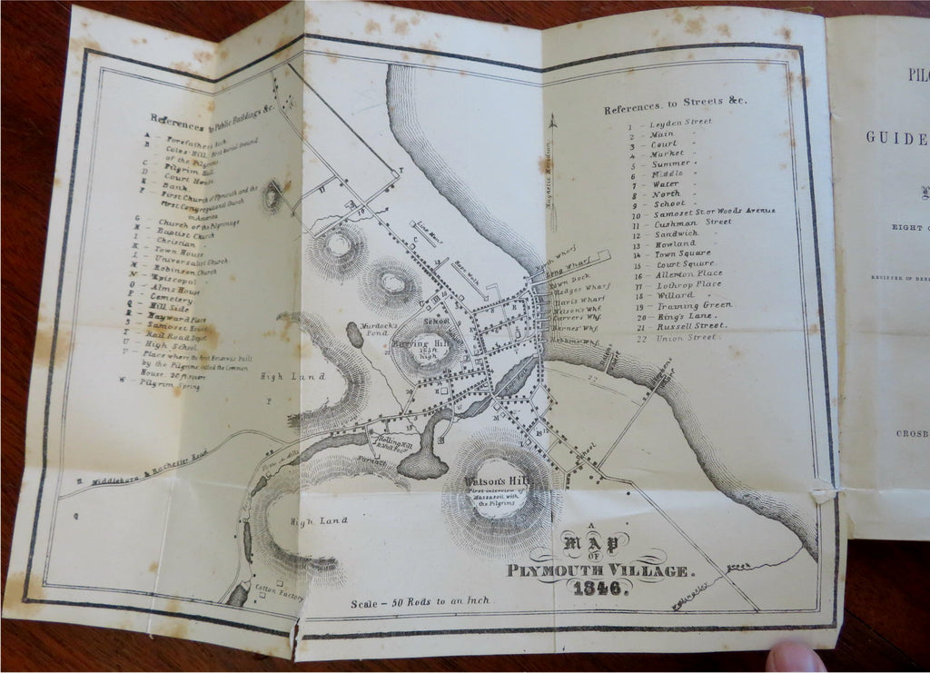 Pilgrim Plymouth Massachusetts New England 1855 Russell book city plan map