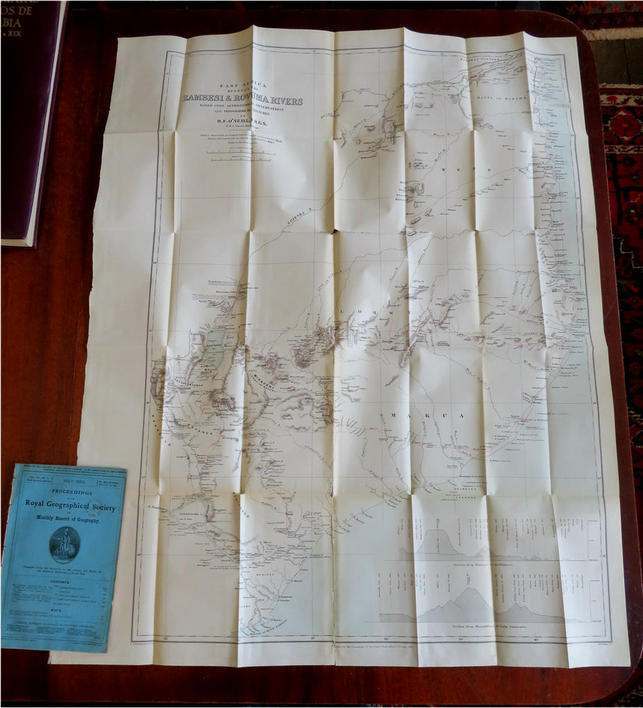 East Africa Zambesi River huge rare map 1885 Stanford Royal Geographic Society