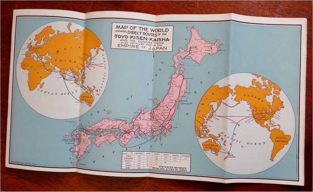 Oriental Steamship Company Japan China India c. 1910 travel brochure w/ map