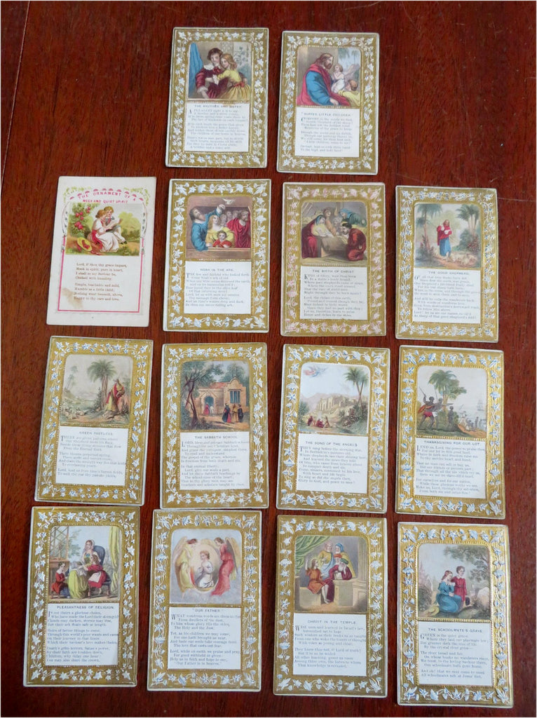 Embossed Pictorial Prayer Cards Lot x 14 Biblical Scenes c.1880's ephemera cards