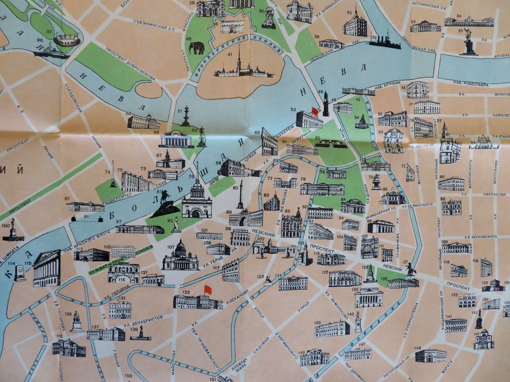 Leningrad Soviet Union USSR Travel Map & Sightseeing Index 1956 pamphlet