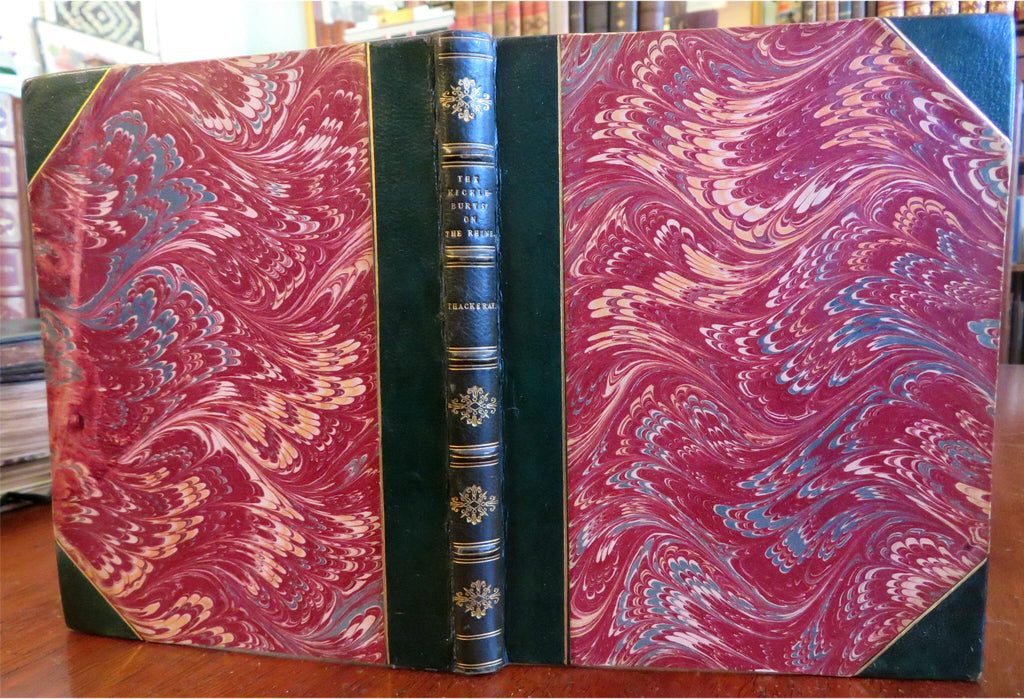Knickleburys on Rhine river 1850 Thackeray 1st illustrated fine leather book