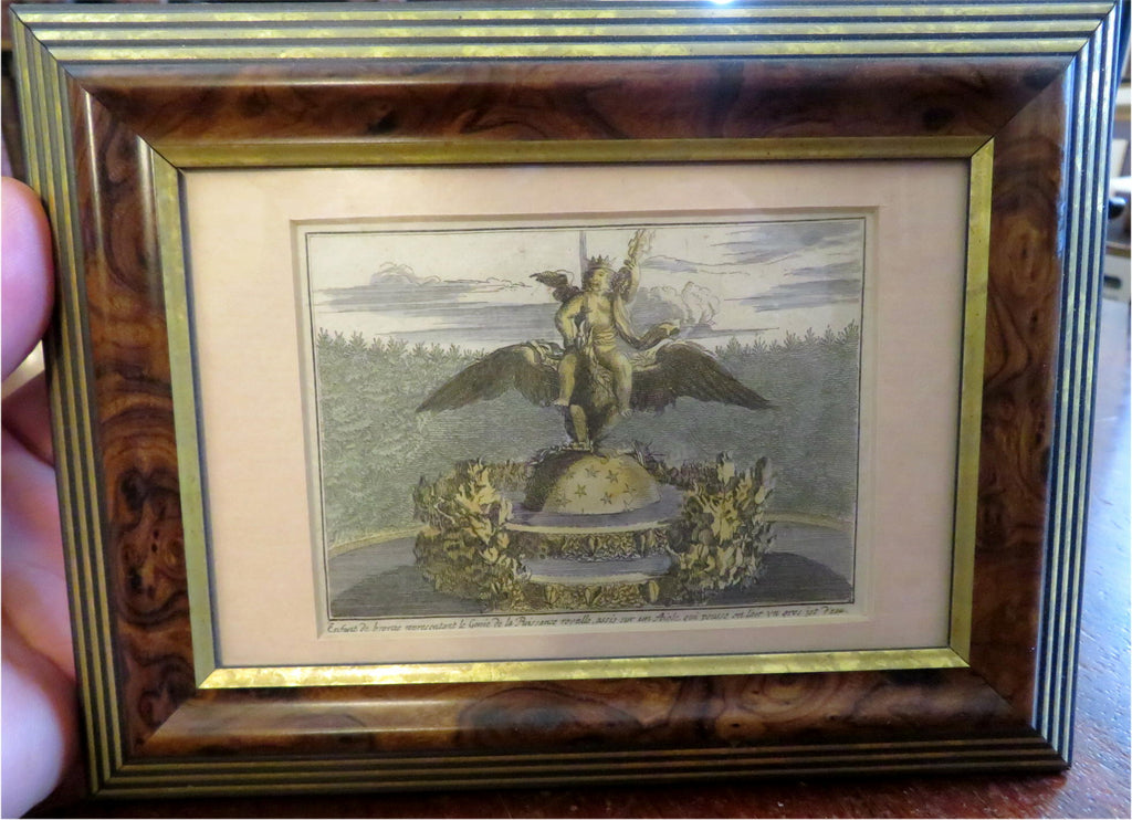 Cherub Fountain Royal Power Allegorical Print c. 1750 framed hand color print