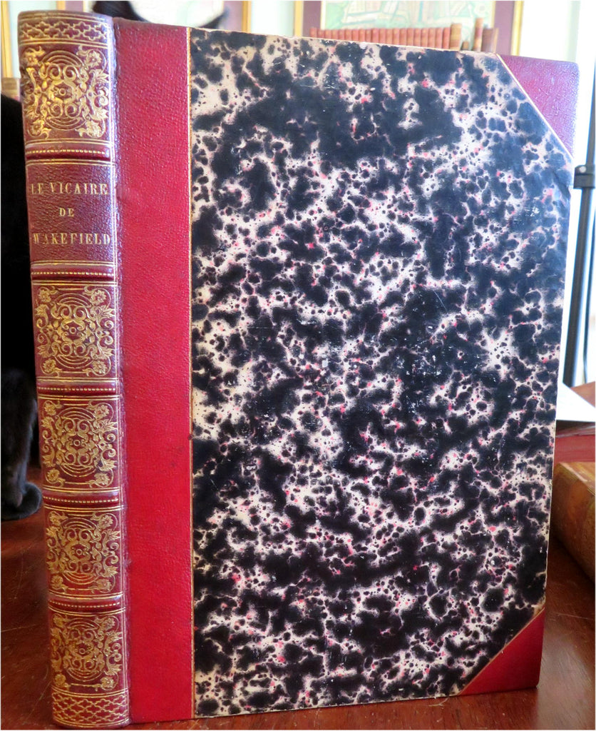 Vicar of Wakefield French Translation 1844 Goldsmith fine leather book 10 plates