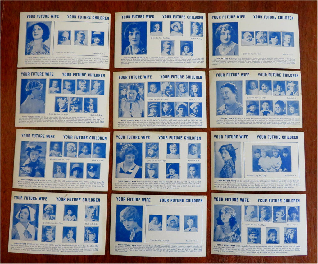 Fortune Telling Cards 1935 predicting Wife & Children Lot x 12 humor ephemera