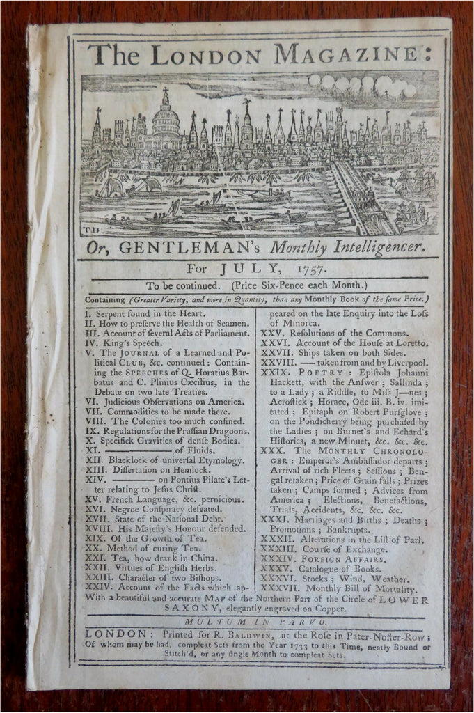 London Magazine China Tea British Herbs American Colonies 1757 issue