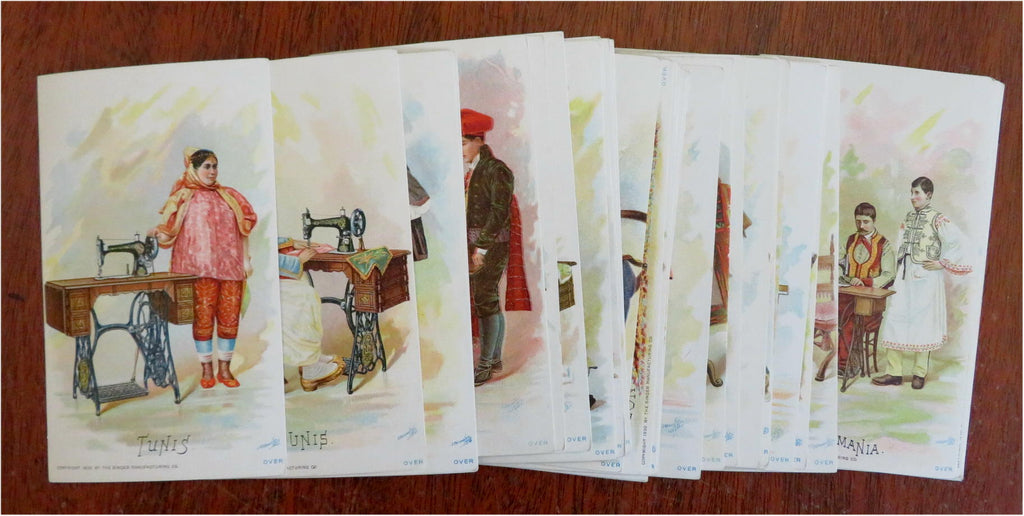 World Dress Costume 1892 Singer Sewing Machines lot x 35 Chromolitho Trade Cards