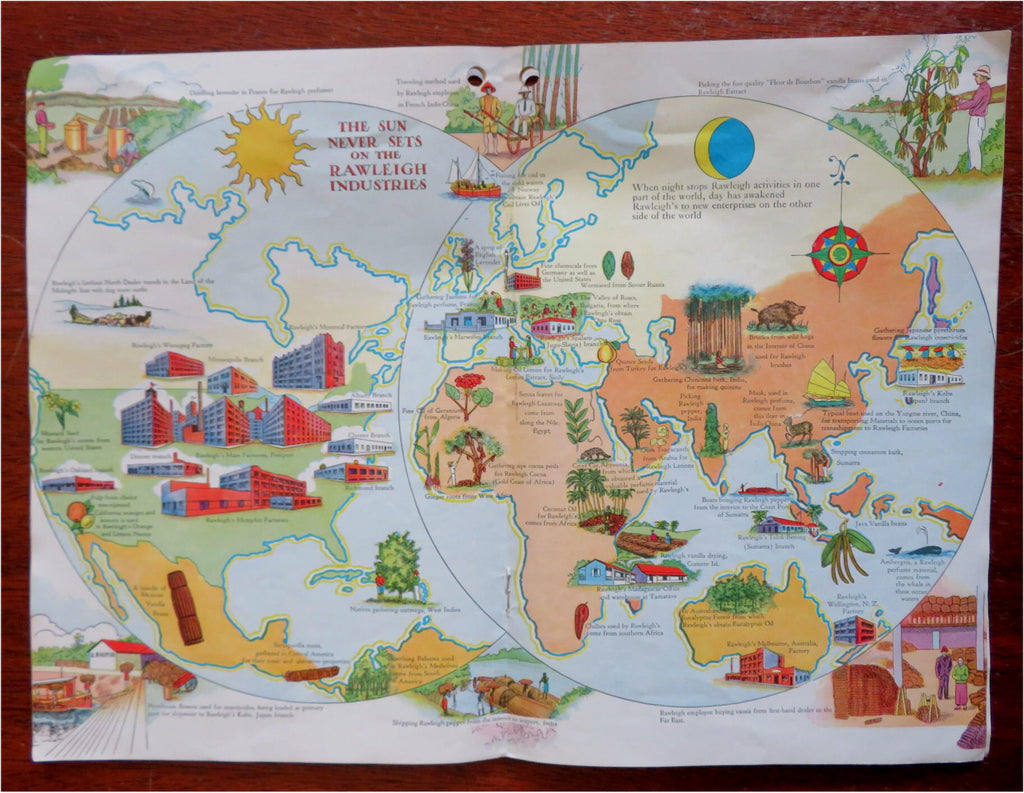 Business Cartoon World map 1933 W.T. Rawleigh Co. Good Health Almanac Astrology