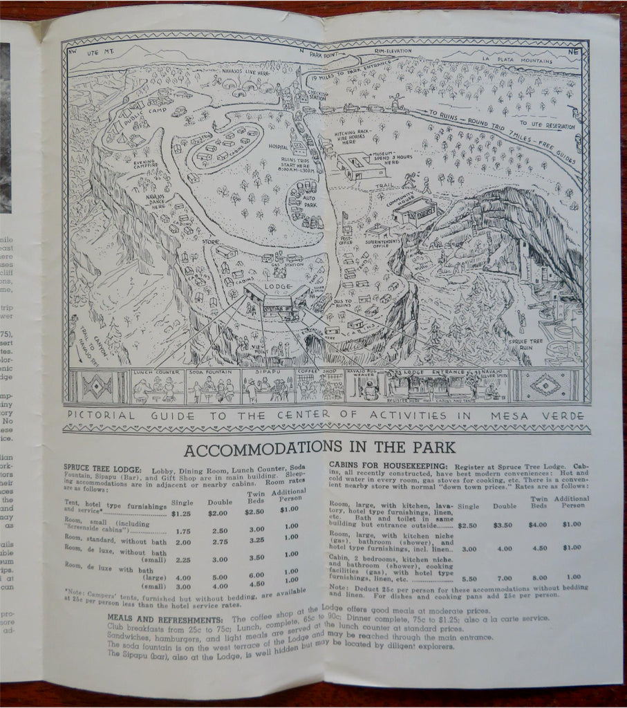 Mesa Verde National Park Colorado c. 1930's tourist info brochure w/ maps