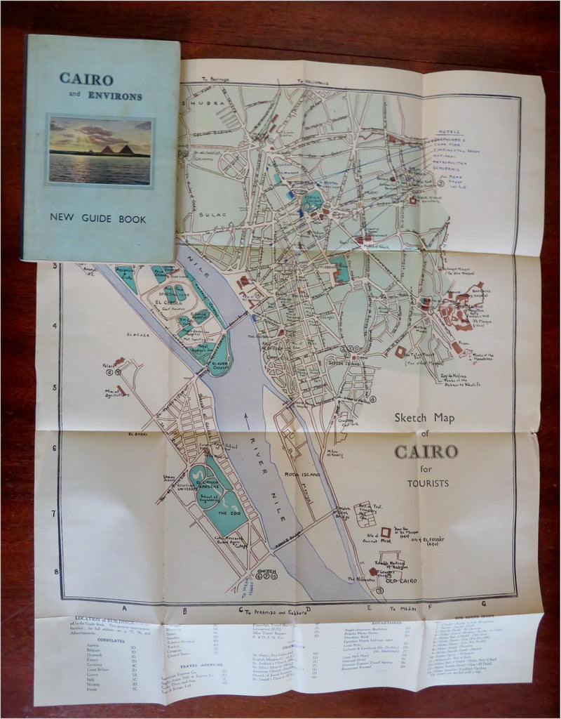 Cairo Egypt Tourist c. 1920's pictorial travel guide book w/ large map Pyramids