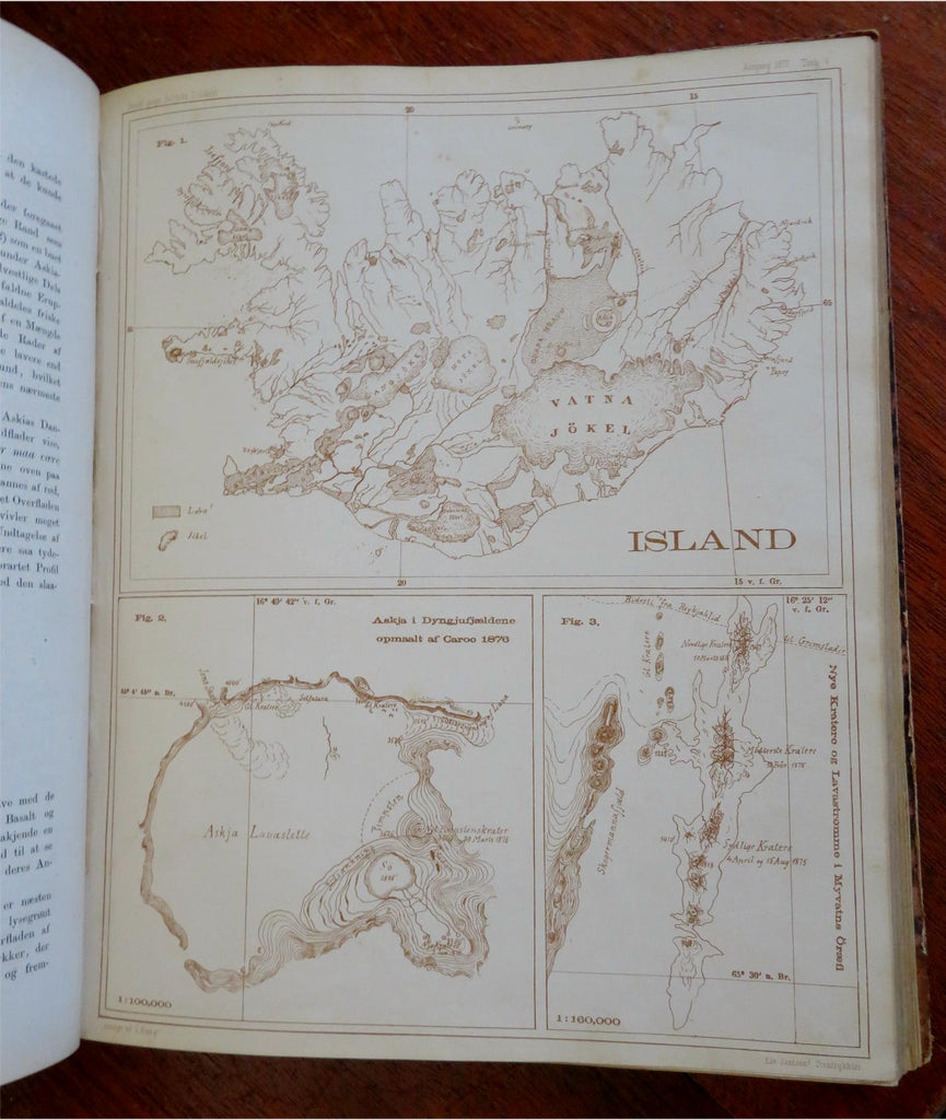 Danish Royal Geographic Society Journal 1877 Iceland rare book w/ 16 maps views