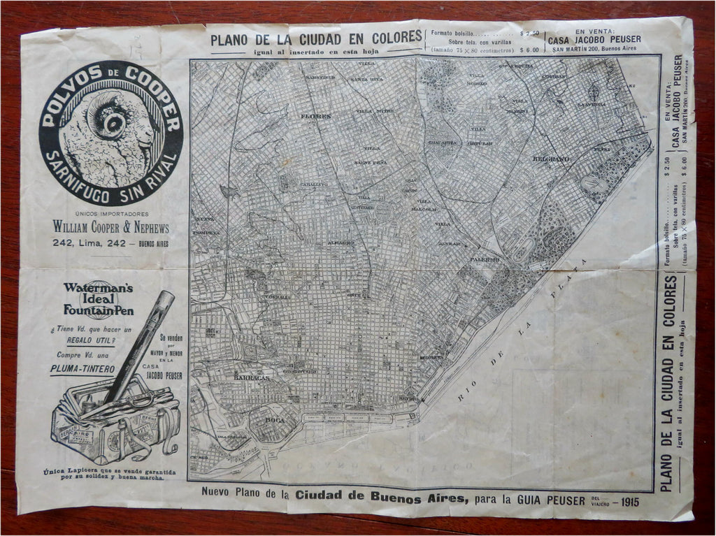 Buenos Aires Argentina Tourist City Plan 1915 Peuser travel brochure