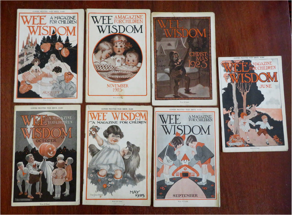 Wee Wisdom Children's Magazine 1925 Lot x 7 Illustrated Issues w/ puzzles & art