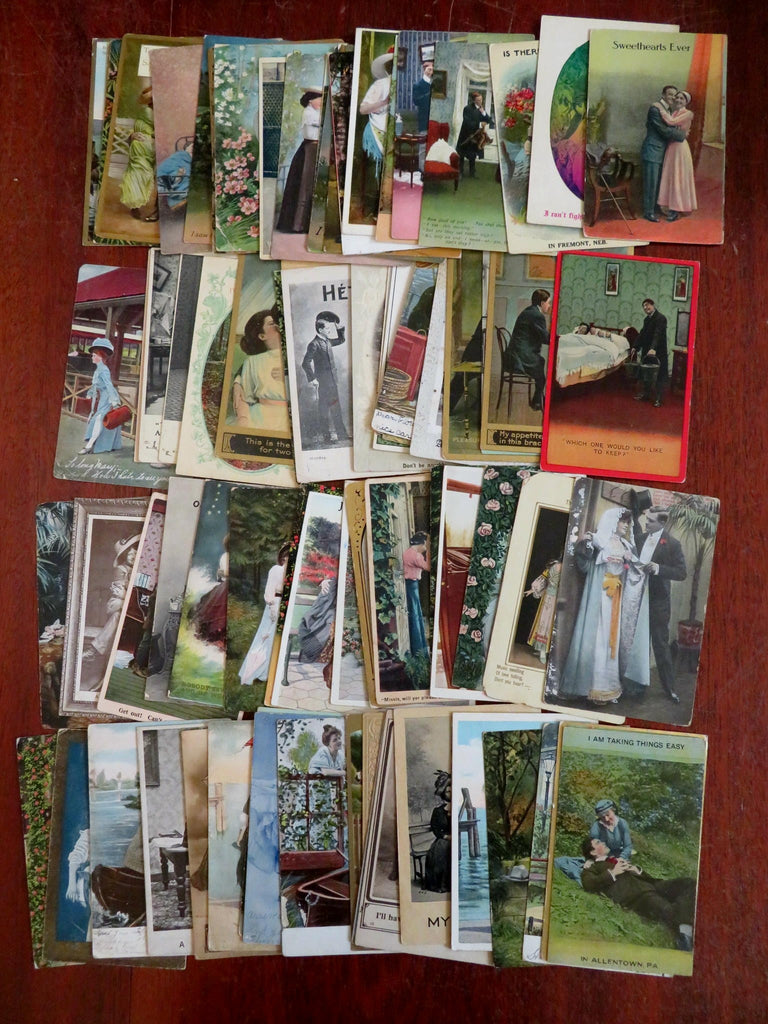 Romance & Love Post Card Lot x 80 Souvenir Keepsakes c. 1910 ephemera lot