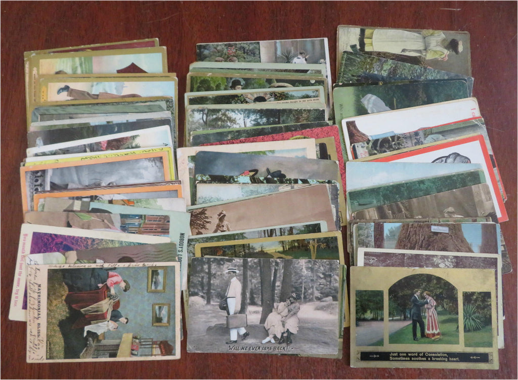 Love & Humor Romance Post Card Lot x 80 Souvenir Keepsakes c. 1910 ephemera lot
