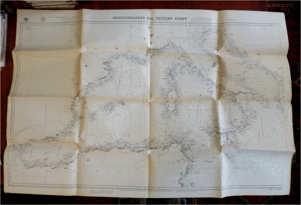 Western Mediterranean WWII era U.S. Navy Coastal Survey 1942 huge navigation map