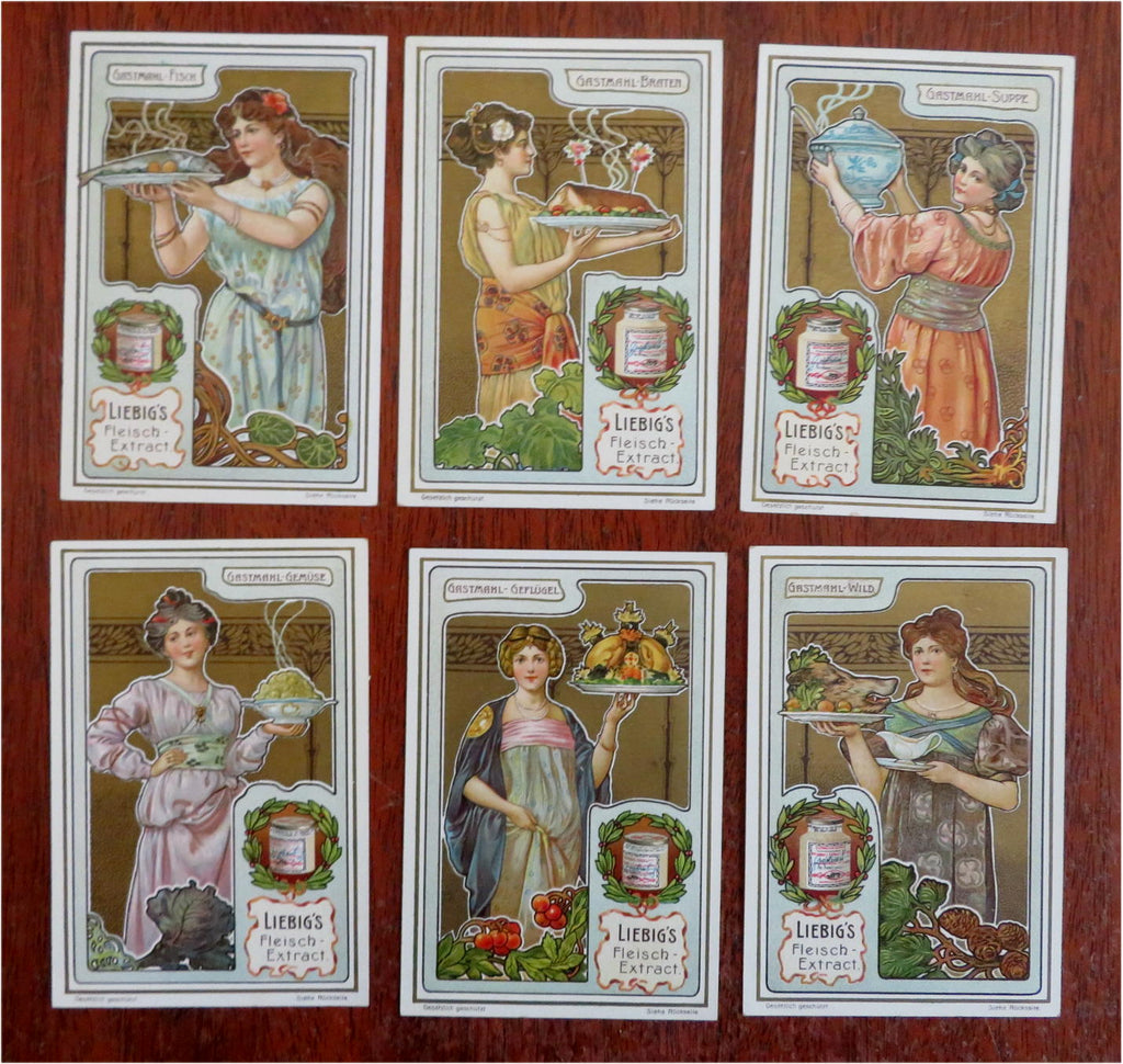 Liebig's Fleisch-Extract splendid art nouveau food Mucha-type set x6