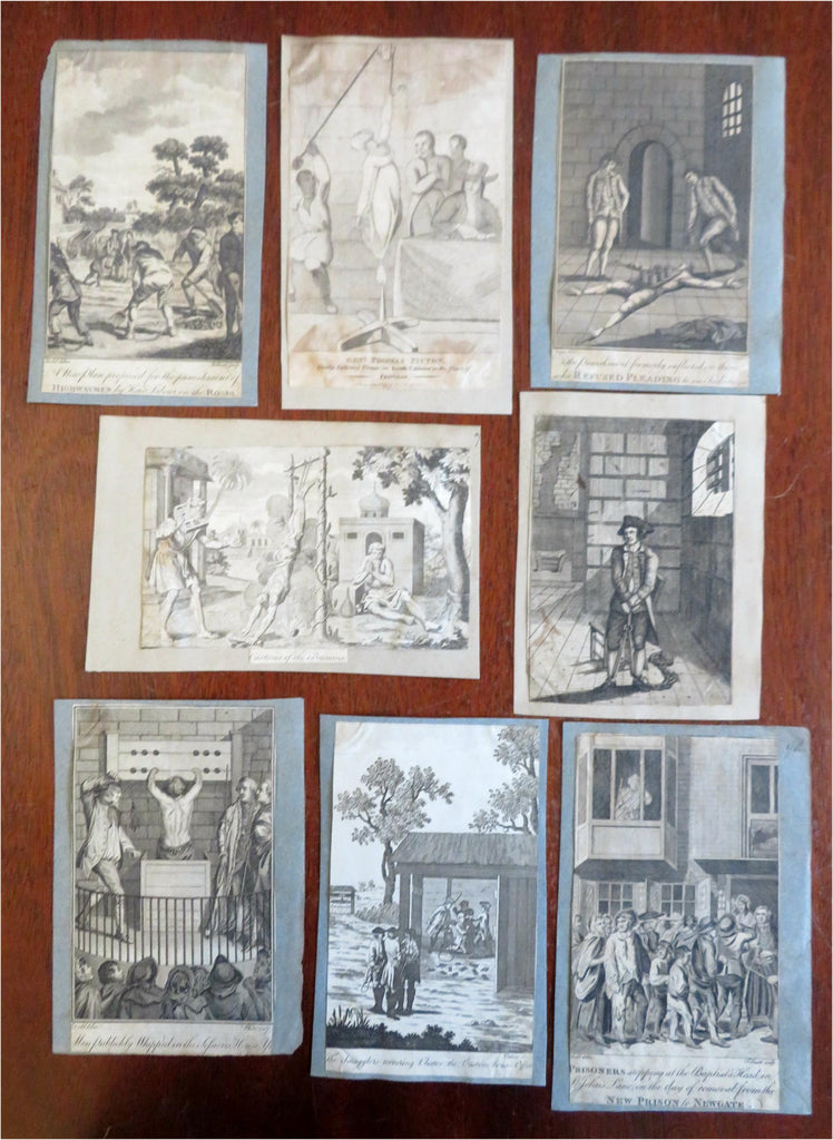 British Crime & Punishment Engravings Jails Chains c. 1760-90 lot x 8 prints