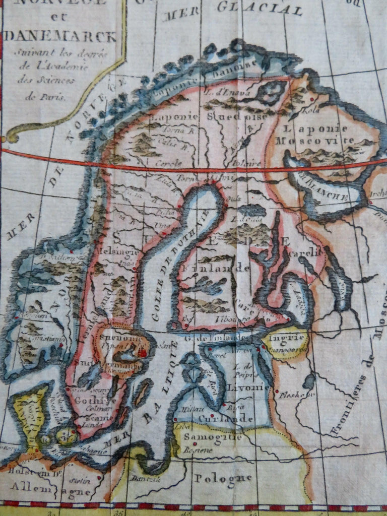 Scandinavia Sweden Norway Finland Baltic Sea 1750 hand color engraved map