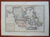 Ancient Greece City State Athens Sparta 1768 Seal historical hand color map