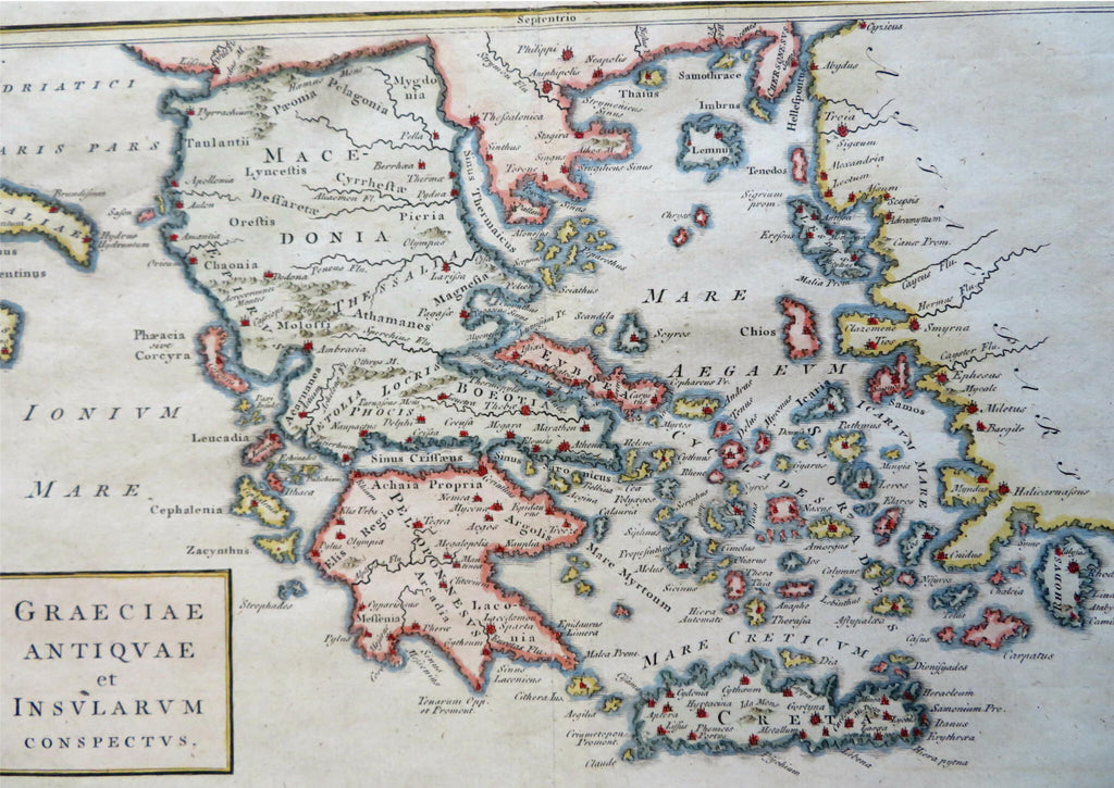 Ancient Greece City State Athens Sparta 1768 Seal historical hand color map