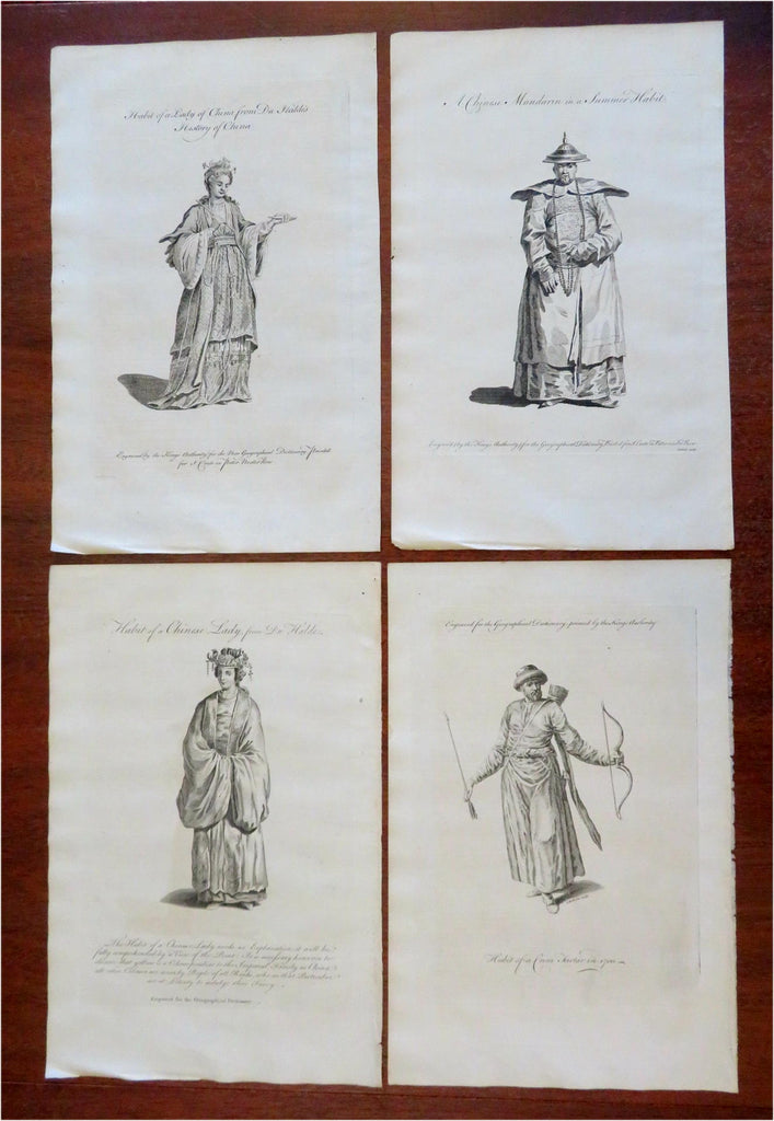 Asia Qing Empire China Noble Fashion Mandarin Tatar 1759 Lot x 4 costume prints
