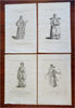 Asia Qing Empire China Noble Fashion Mandarin Tatar 1759 Lot x 4 costume prints