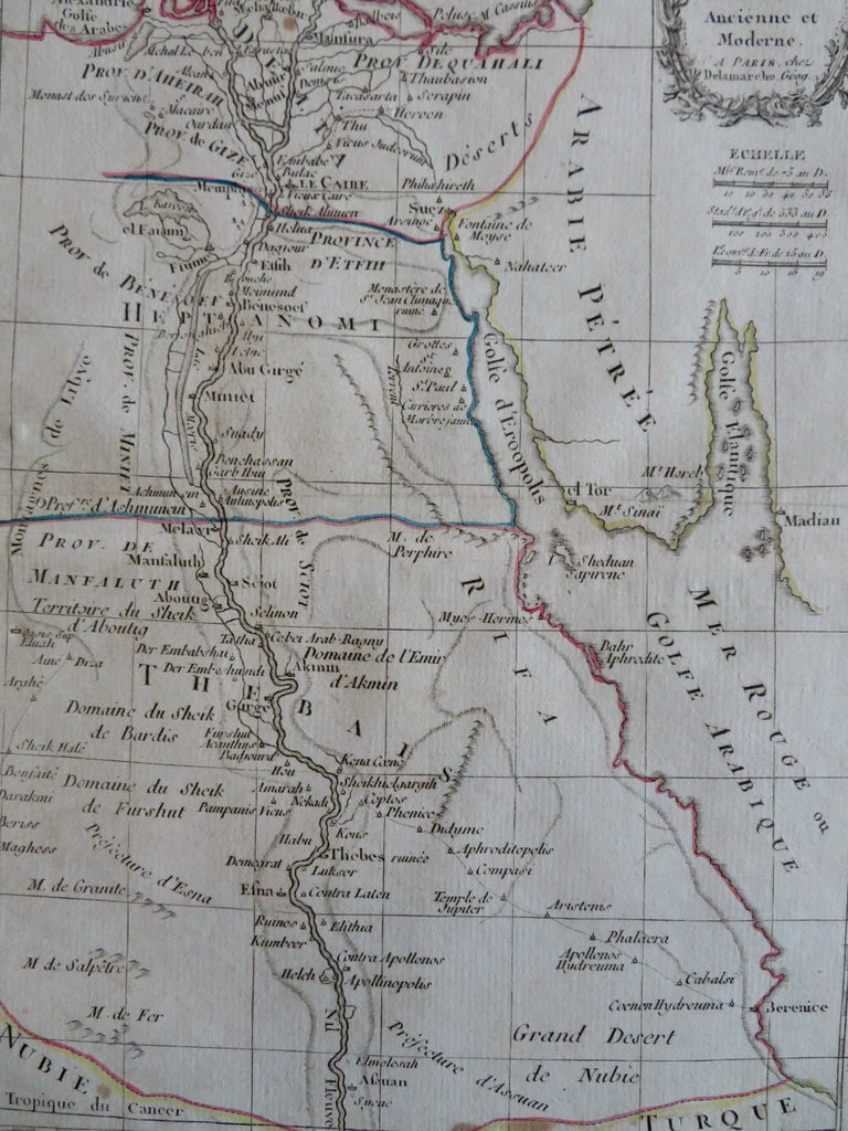 Egypt Ancient & Modern Alexandria Cairo Thebes Nile River 1815 Delamarche map