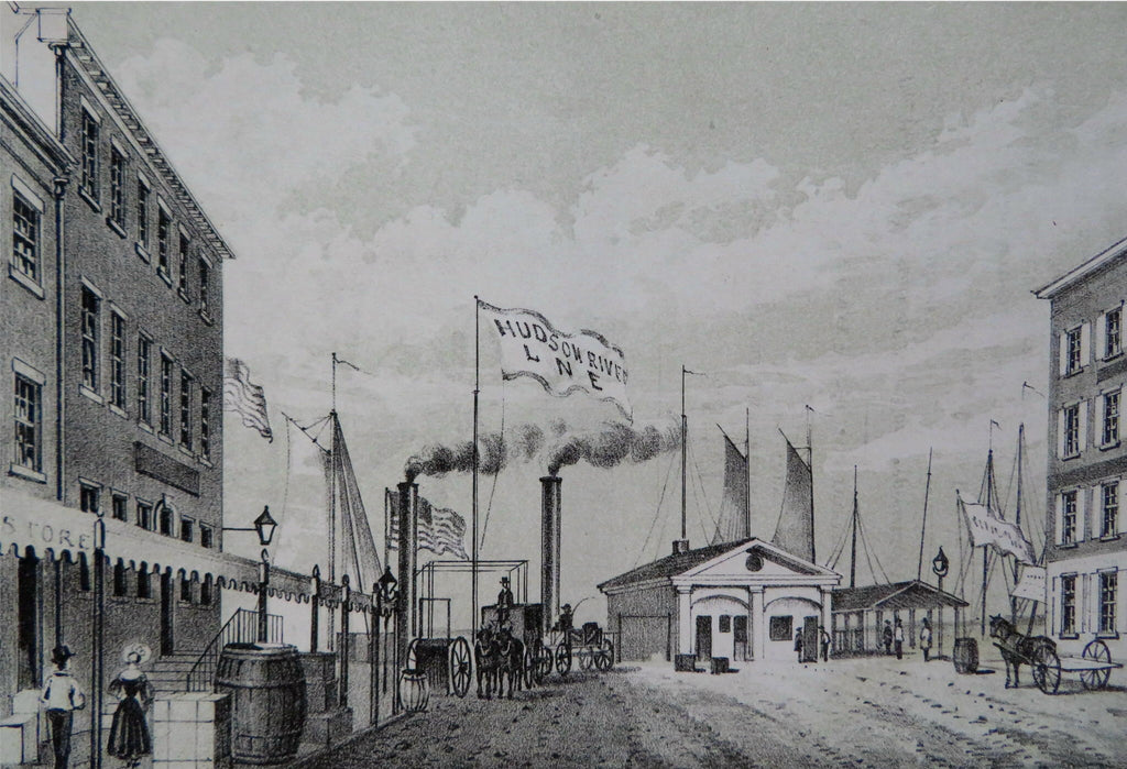New York City Landing Courtland Street Hudson River Line 1855 Historical Print